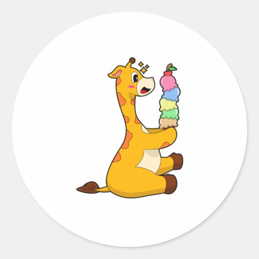 Giraffe Waffle-ijs Ronde Sticker (Voorkant)