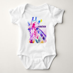 Giraffe Watercolor Kunst Paars Schattig Dier Diere Romper