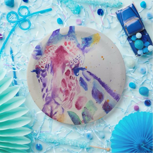 Giraffe Watercolour Verjaardagsfeestje Papieren Bo Papieren Bordje (Feest)