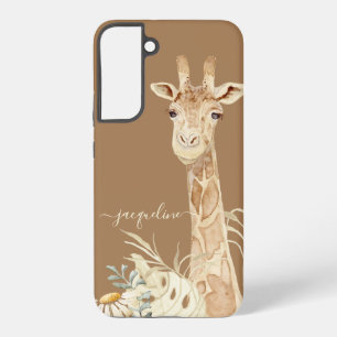 Giraffe Waterverf Boho Foliage Daisy Floral Tan Samsung Galaxy Hoesje