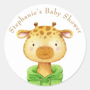 Giraffe Waterverf Dierlijk Baby shower Jouw naam Ronde Sticker