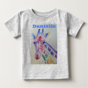 Giraffe Waterverf grijze baby's T Shirt