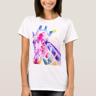 Giraffe-waterverf kunst paars schattig dier uit de t-shirt