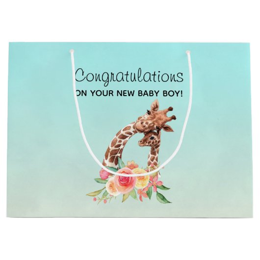 Giraffe Waterverf Mam en Baby gefeliciteerd Groot Cadeauzakje (Voorkant)