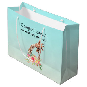 Giraffe Waterverf Mam en Baby gefeliciteerd Groot Cadeauzakje