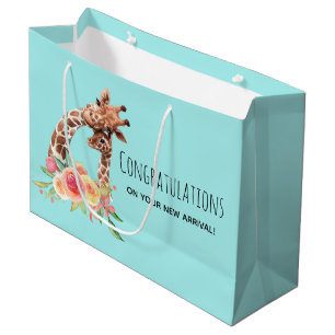 Giraffe Waterverf Mam en Baby gefeliciteerd Groot Cadeauzakje