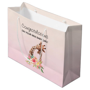 Giraffe Waterverf Mam en Baby gefeliciteerd Groot Cadeauzakje