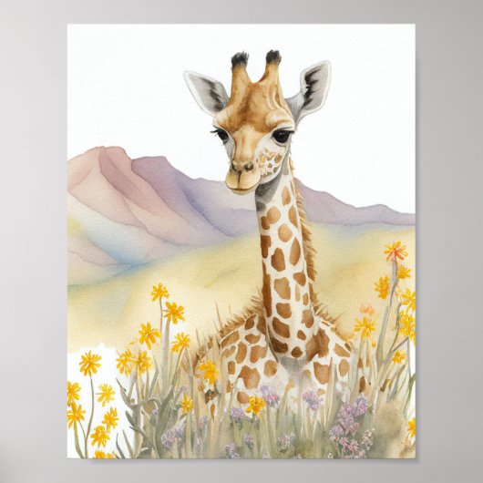 Giraffe Waterverf schilderen Poster (Voorkant)