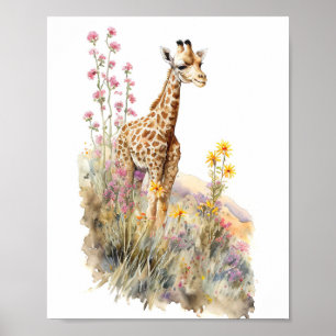 Giraffe Waterverf schilderen Poster