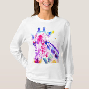 Giraffe-waterverfkunst paars schattig dier uit de t-shirt