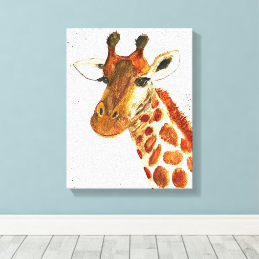 Giraffe waterverven Safari Afrikaanse Oerwoud Canvas Afdruk (Insitu (Houten vloer))
