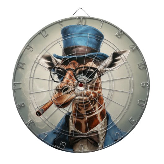 Giraffe wearing a top hat smoking a cigar dartbord (Voorkant)