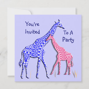 Giraffe Whimsical Rose Blue Party Invitation