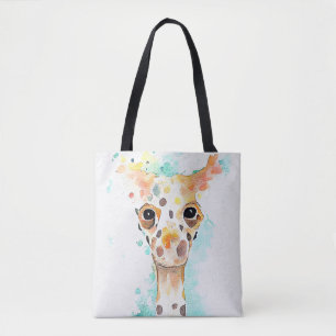 Giraffe Wilde Dier Natuur Waterverf Kunst Schilder Draagtas