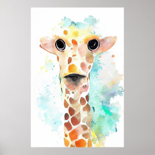 Giraffe Wilde Dier Natuur Waterverf Kunst Schilder Poster