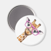 Giraffe with Pink Glasses Cute Animal Magnet (Recto/Verso)
