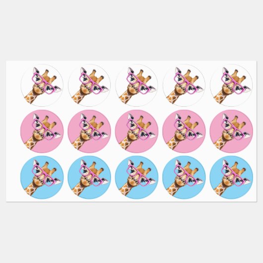 Giraffe with Pink Glasses Sticker Set Cute Animal  (Feuille)