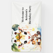 Giraffe Wonderland Baby bewerkbare verjaardag Spandoek (Verticaal)