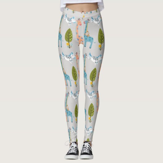 Giraffe Zebra en apenpatroon Leggings (Voorkant)