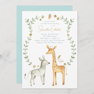 Giraffe Zebra Jungle Safari Baby shower Invitation