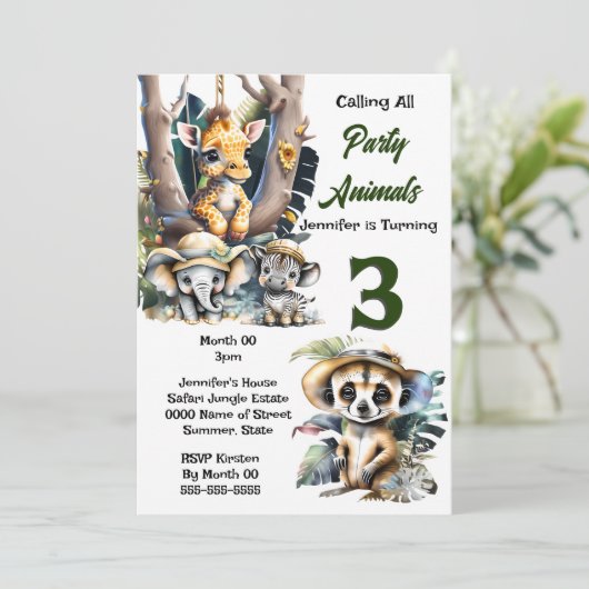 Giraffe zebra Safari Zoo Dieren oerwoud Party Kaart (Staand voorkant)