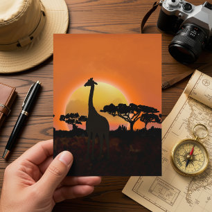 Giraffe Zonsondergang Ansichtkaart Afrikaanse Sa Briefkaart