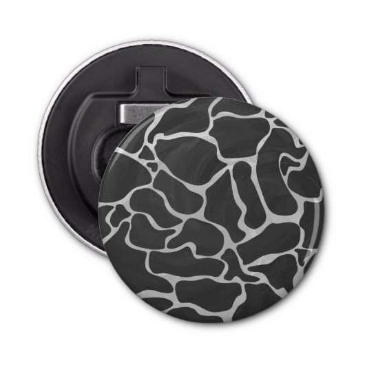 Giraffe zwart en lichte grijze afdrukken button flesopener (Voorkant)