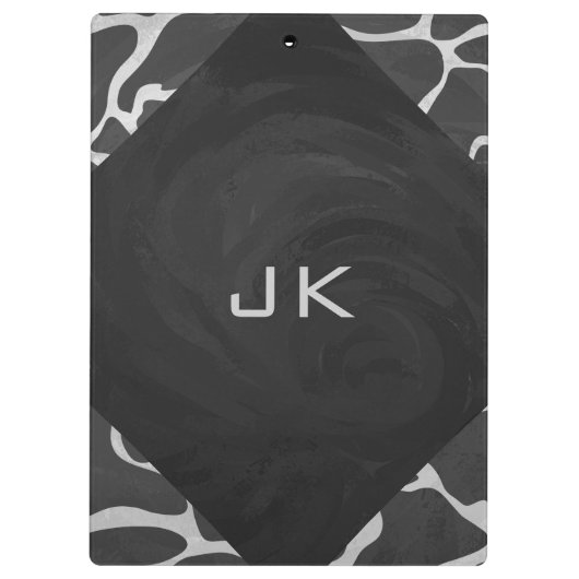 Giraffe zwart en lichte grijze monogram klembord (Achterkant)