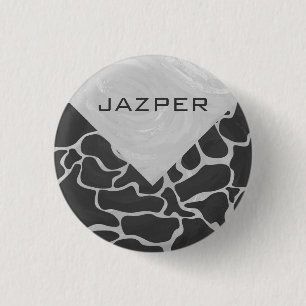 Giraffe zwart en lichte grijze monogram ronde button 3,2 cm
