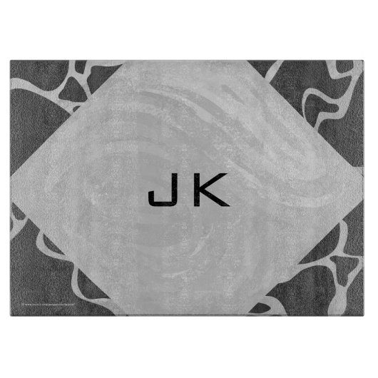Giraffe zwart en lichte grijze monogram snijplank (Voorkant)