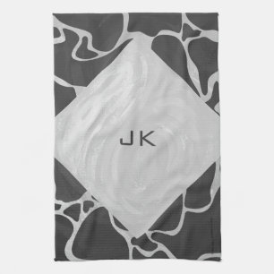 Giraffe zwart en lichte grijze monogram theedoek