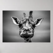 Giraffe zwart-wit fotografie kunst poster (Voorkant)