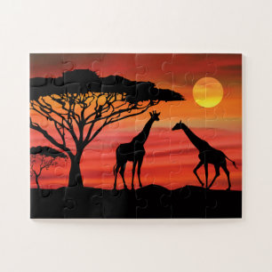 Giraffen Afrikaanse Zonsondergang Legpuzzel