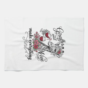 Giraffen En Wijn Vintage Gravure Shirt Ontwerp_1 Theedoek