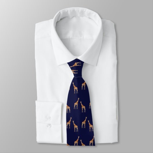 Giraffen Wildlife Patroon Donkerblauw Stropdas (Gebonden)