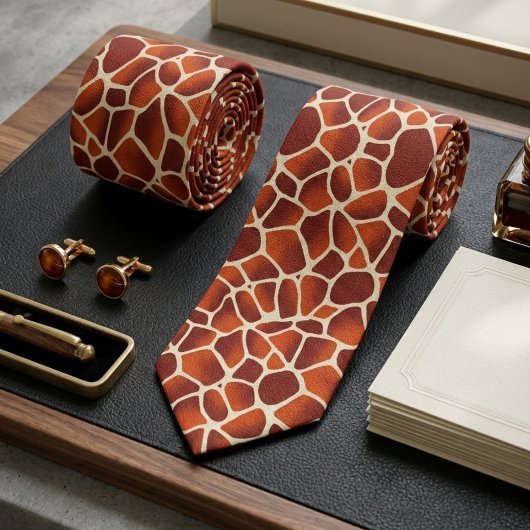 Giraffeprint Oranje & Bruin Dierenpatroon Stropdas