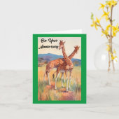 Giraffes Anniversaire Carte de voeux pliée (Fleur jaune)