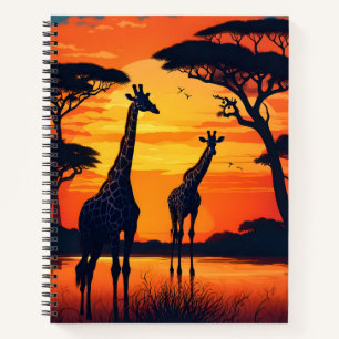 Giraffes bij de Watering Hole bij zonsondergang Notitieboek