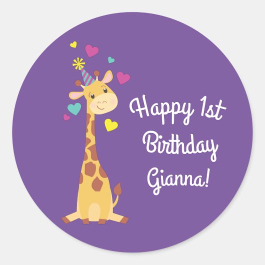 Giraffes - Birthday Party Cute Ronde Sticker (Voorkant)