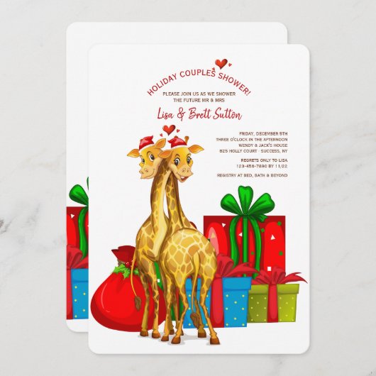 Giraffes de Noël Invitation à la douche pour les c (Devant / Derrière)