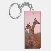 Giraffes die in Mopani bomen staan met roze lucht Sleutelhanger (Voorkant Links)