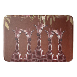 Giraffes Giraffe Bloemen Rustiek Bruin Safari Chic Badmat