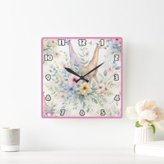 Giraffes in een kleurrijk Afrikaans landschap Vierkante Klok (Huis)