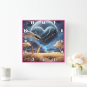 Giraffes in een kosmisch landschap vierkante klok (Huis)