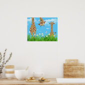Giraffes in gras met wolken poster (Keuken)