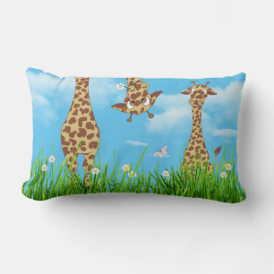 Giraffes in Grass met Clouds Lumbar Pillow Kussen