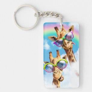 Giraffes met zonnebril sleutelhanger