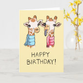 Giraffes mignonnes Écharpes Dessin Bonne Carte Ann (Fleur jaune)