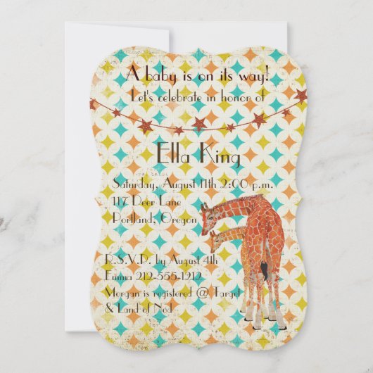Giraffes Retro Baby Uitnodiging (Voorkant)
