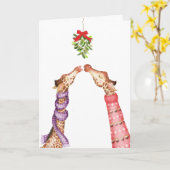 Giraffes s'embrassant sous la carte de Noël mistle (Fleur jaune)